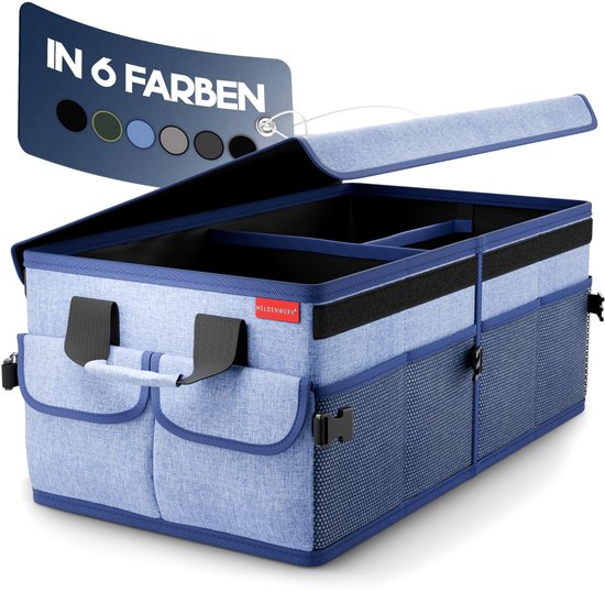 HELDENWERK Premium-Kofferraum-Organizer mit Deckel, stabil & rutschfest - Faltbare Kofferraumtasche, groß mit doppeltem Boden - Kofferraumbox, Kofferraum-Organizer-Box