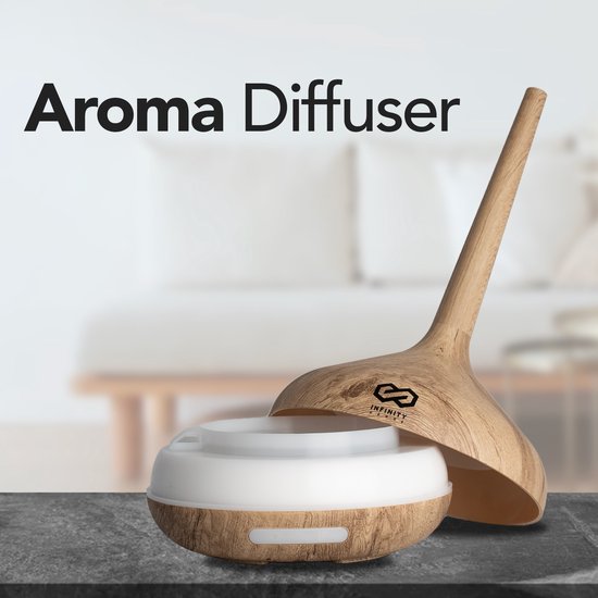 Infinity Goods Aroma Diffuser Inkl. 2x 10ml reines ätherisches Ã–l - Luftbefeuchter - Verdampfer - 10 LED Farben - Aromatherapie - Duftdiffusor - Holz Braun