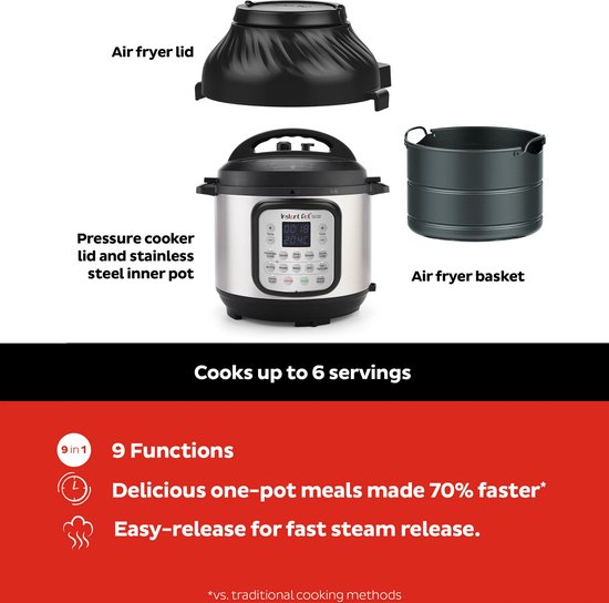 Instant Pot Duo Crisp 7,6 l Multikocher + Heißluftfritteuse – 11-in-1-Schnellkochtopf – Slow Cooker – Sous-vide – Heißluftfrittieren – Zwei-Deckel-System – Bis zu 8 Portionen