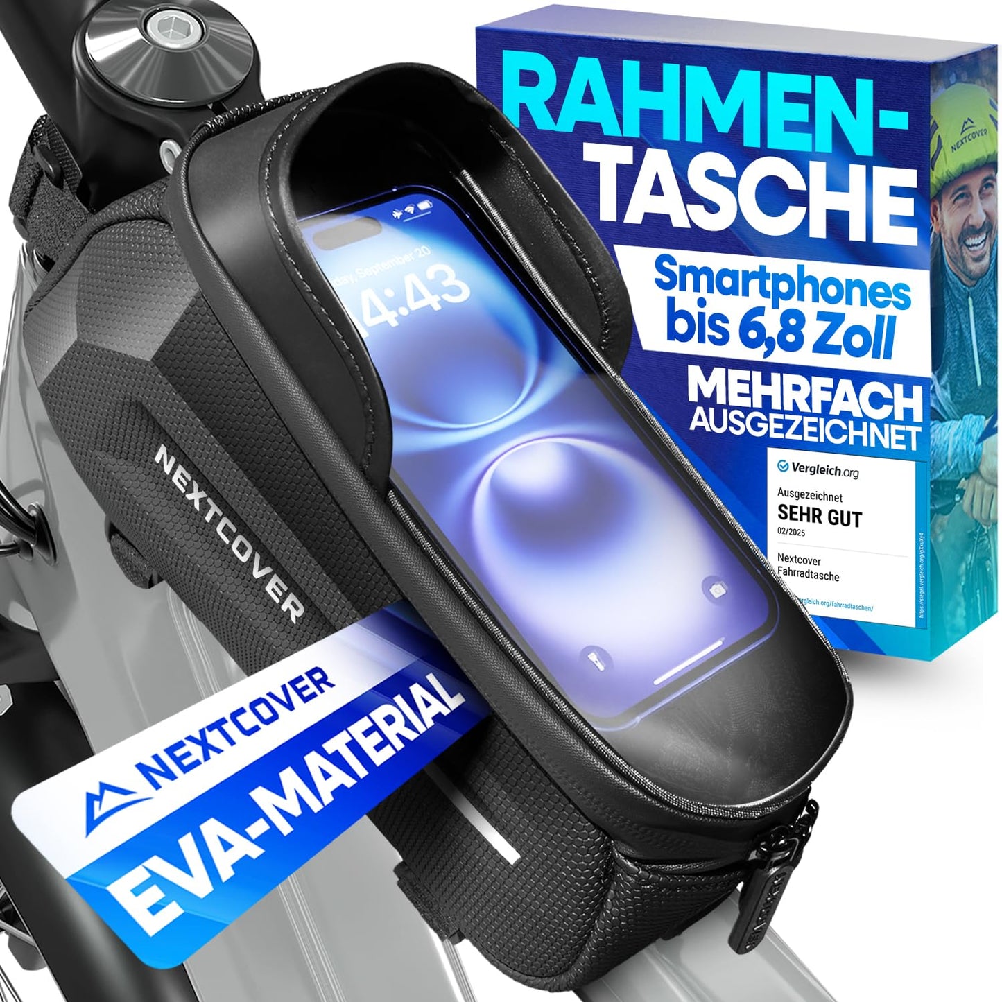 Nextcover® Rahmentasche Fahrrad - Handytasche mit Touchscreen - Wasserdicht