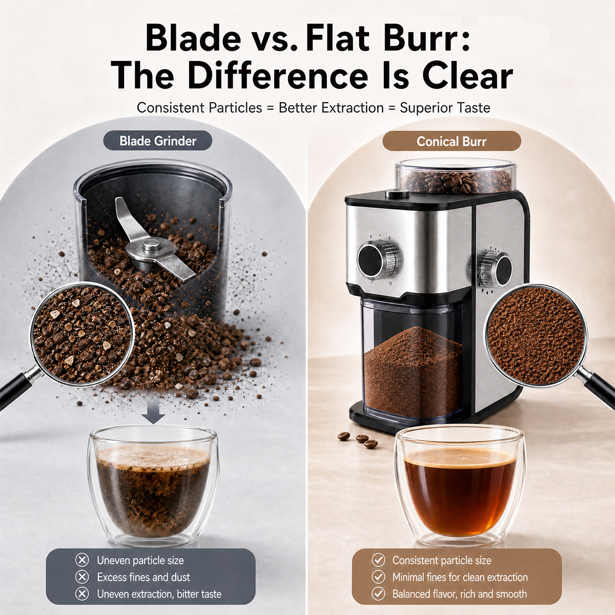 Ollygrin BG705 elektrische Kaffeemühle mit flachen Mahlwalzen – einstellbare Kaffeemühle für den Hausgebrauch