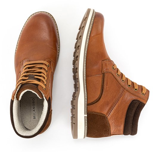 Milanoro - Elegante Herren-Turnschuhe aus Leder - Cognac - Größe 46