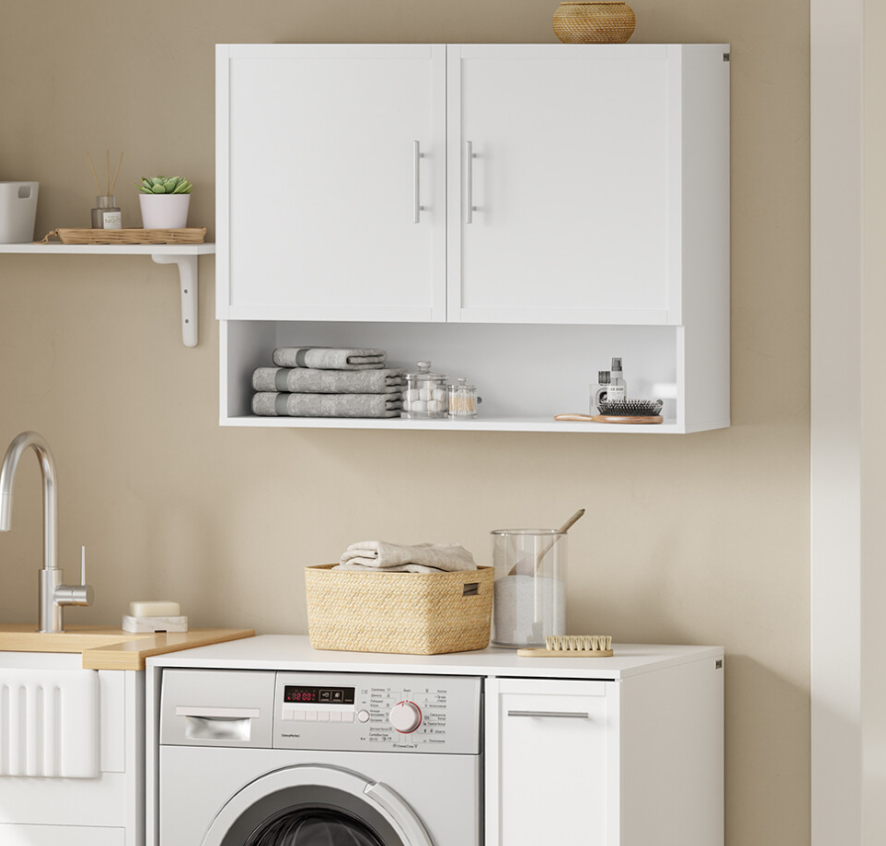 SoBuy Wandschrank 90 x 70 x 28,5 cm – Weiß – 2 Türen – Verstellbares Einlegeboden