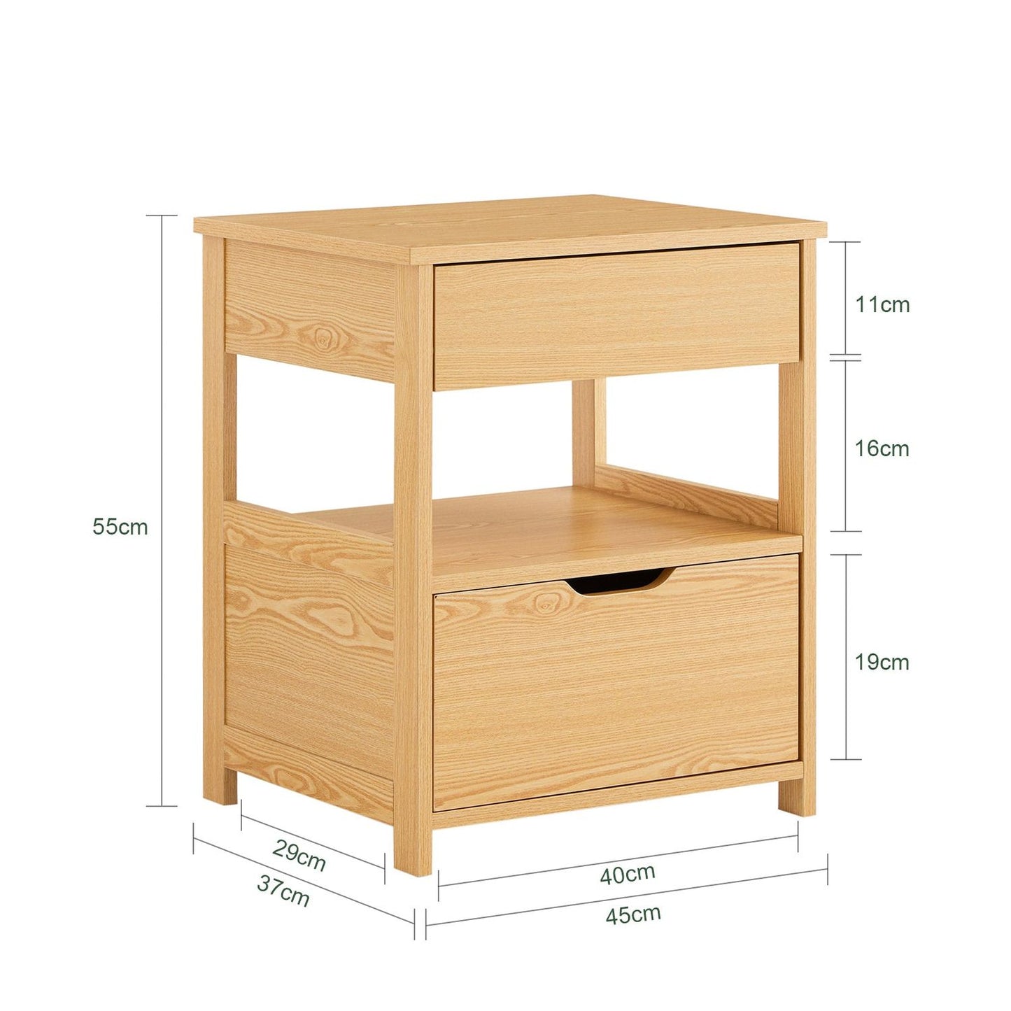 SoBuy Nachttisch FRG258-N - 2 Schubladen - 37 x 45 x 55 cm - Naturholzoptik