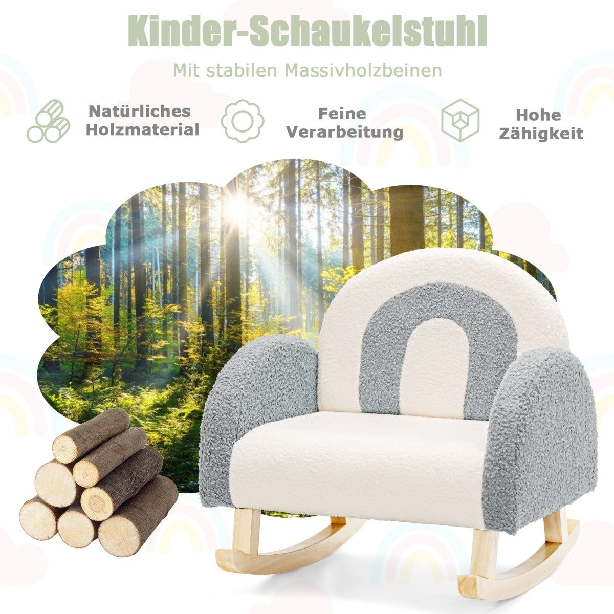 Coast Children Gevotte Schaukelstuhl mit massiven Holzbeinen grau