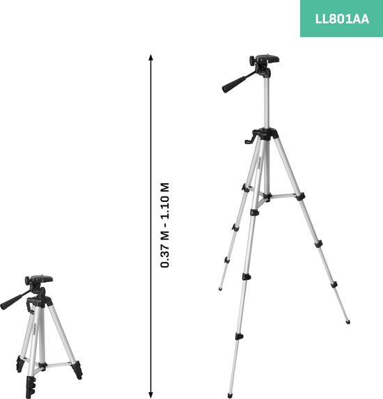 VONROC Messwerkzeug-Stativ 37-110cm - Stativ - Universal ¼" - Baustativ - Laser-Stativ - Inkl. Aufbewahrungstasche