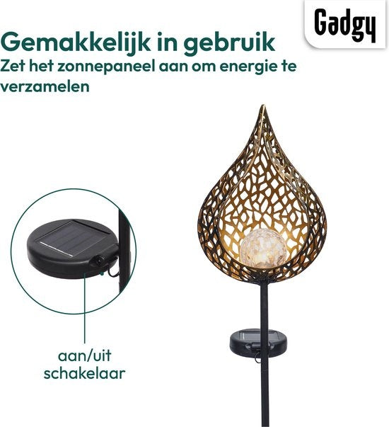 Gadgy Solar Drip mit Erdspieß - Solar Gartenleuchten - 2er Set - 90 cm hoch - Kupferfarbenes Metall - Solar Gartenleuchten - Led Außenbeleuchtung mit Sensor - Gartenfackel - Gartenpfahl