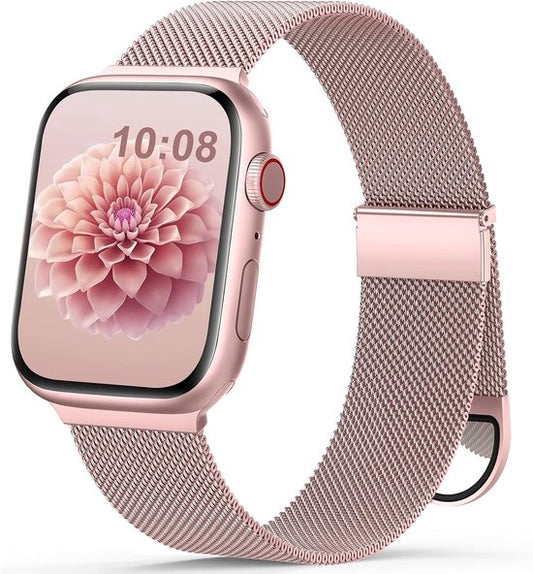 Podec Smartwatch Magnetisches Edelstahlband Rose Pink - Geeignet für Apple Watch - Band Geeignet für iWatch 42 / 44 / 45 / 49 mm - Geeignet für Serie 1/2/3/4/5/6/7/SE