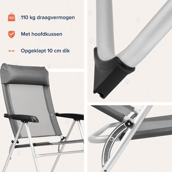 TRVLMORE Campingstuhl - 5 Positionen - Klappbarer Campingstuhl - 110 kg Belastbarkeit - Angelstuhl - Klappstuhl - Grau