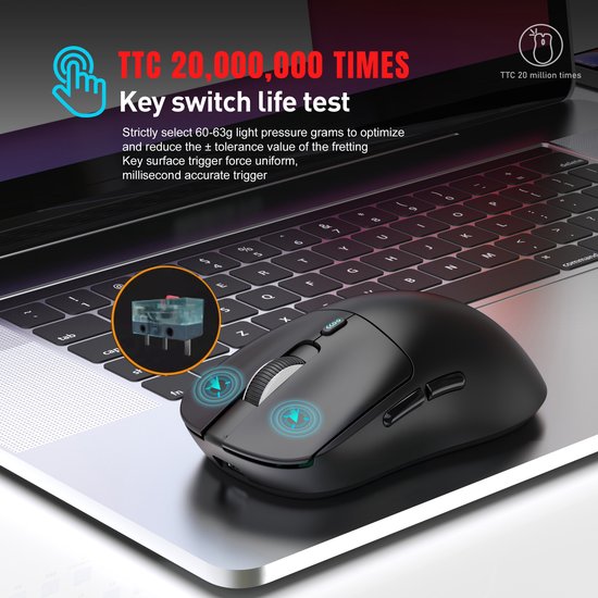 HXSJ T68 - 2.4G Wireless Gaming Mouse - 12000DPI - PAW3311 - FPS/MOBA/MMO - Gaming-Mäuse - Ultraleicht - Schwarz