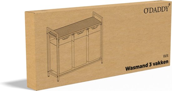 O'DADDY® Wäschekorb 3 Boxen - ausziehbarer Wäschesortierer mit Regal - 114 Liter - 92,5 x 33 x 71 cm - verstellbare Beine - einfach zu montieren - vielseitig und stilvoll aus Metall - weiß