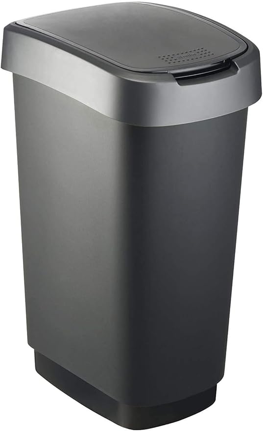Rotho Twist Mülleimer mit Deckel, 50 Liter, Schwarz/Silber, BPA-frei