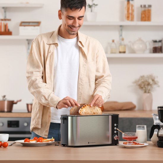 KitchenBrothers Toaster - Toaster - 6 Heizstufen - 2 extra lange Schlitze - 1520W - Edelstahl/Schwarz