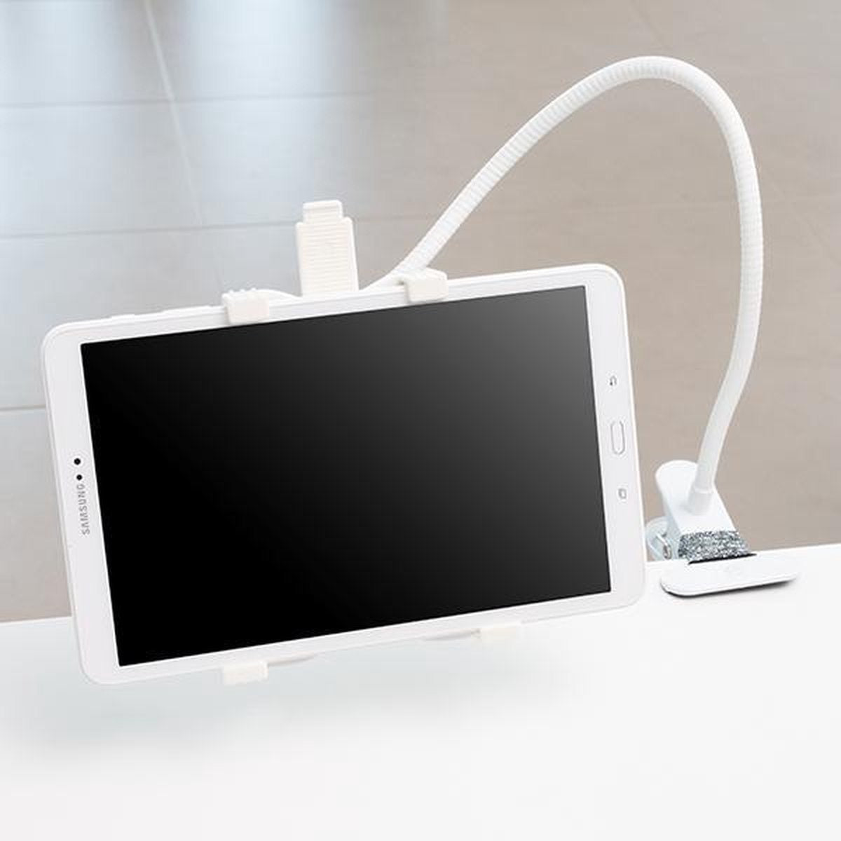 Tablet-Halter mit verstellbarer Halterung - mit Tischklemme - Weiß oder Schwarz