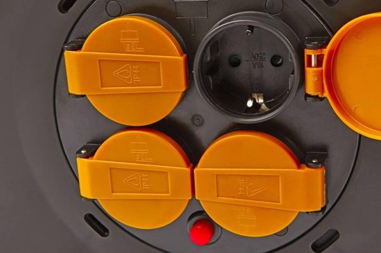 Relectric Pro Kabelrolle – 40 m – 4 Steckdosen – Mit Aufrollknopf – Schutzleiter – IP44 – RELEC493111