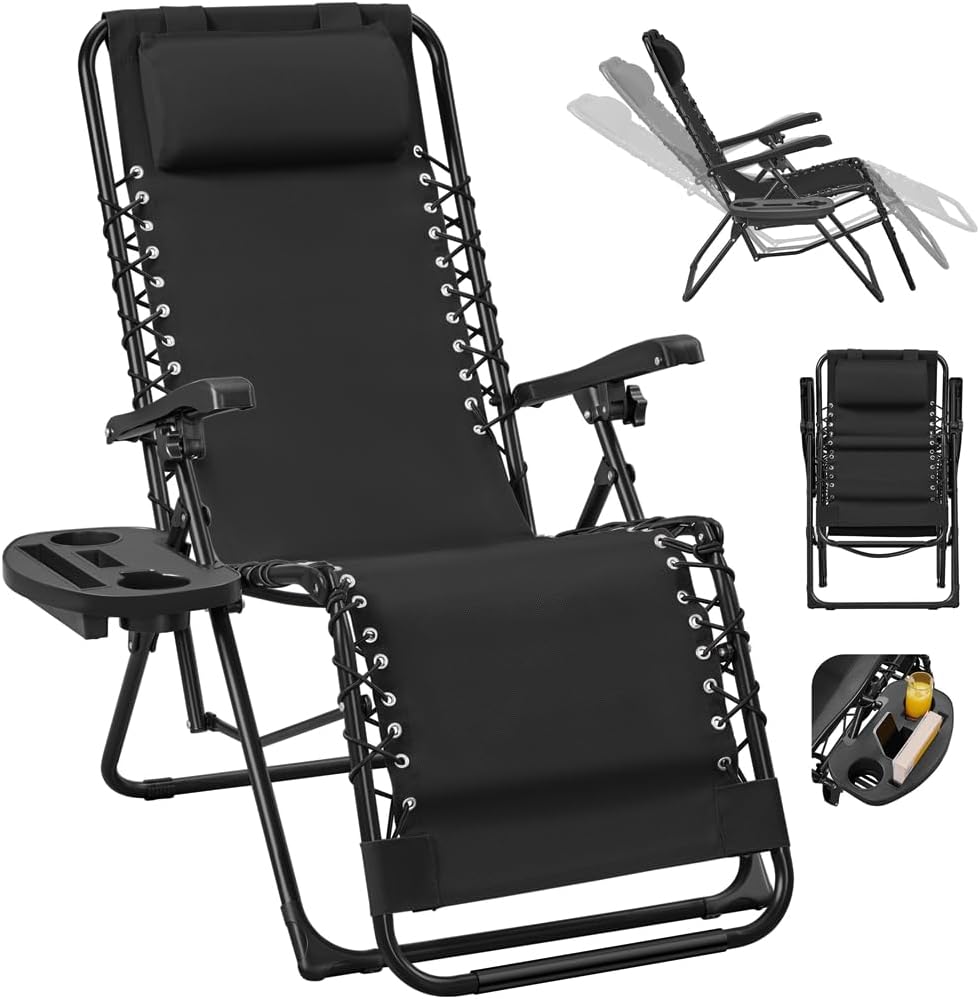 Yaheetech Zero-Gravity-Liegestuhl – Verstellbare Rückenlehne und Kopfstütze – Zusammenklappbar – 166 x 63,5 x 67 cm – Dunkelgrau