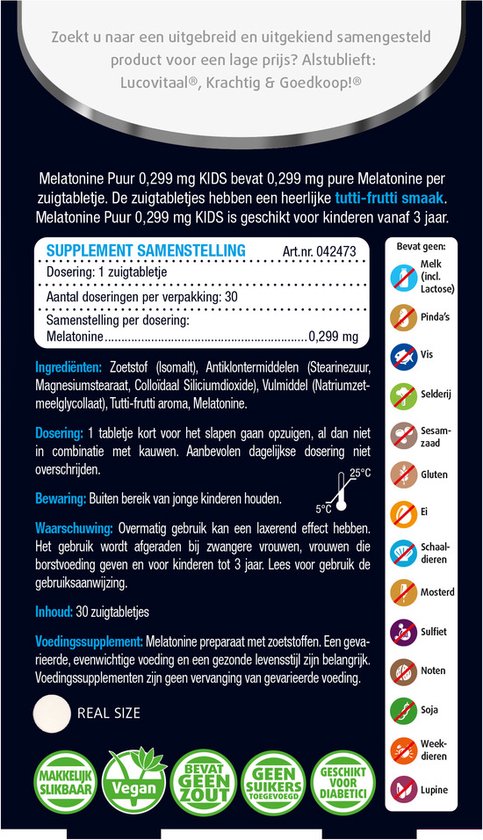 Lucovitaal Melatonin Pure Kids 0,299 Milligramm Nahrungsergänzungsmittel - 30 Tabletten