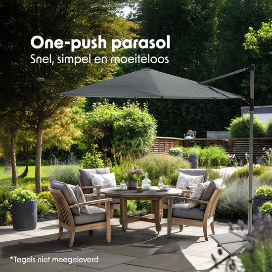 LifeGoods Sonnenschirm - Ø300 cm - 30° neigbar - One-push System - Wasserdicht - mit Bezug - Anthrazit