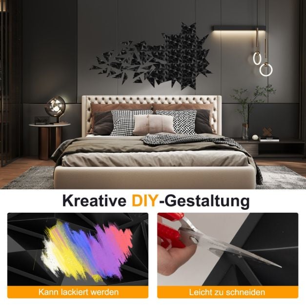 Coast 3D-Wandpaneele „Diamant“ – 40 Stück à 50 x 50 cm – 10 m² – Schwarz