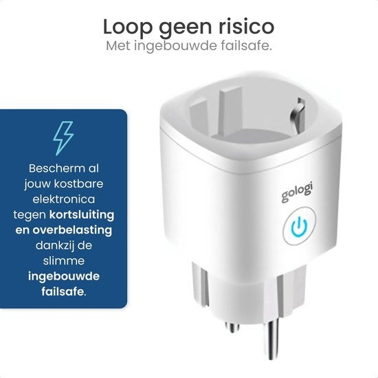 Gologi Smart plug - Smart plug - Zeitschaltuhr & Energiezähler - WIFI - Google Home & Amazon Alexa - 4 Stück - Weiß