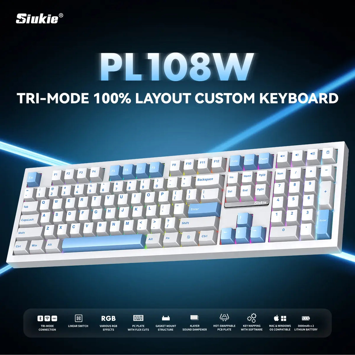 Siukie CR87 Mechanische Tastatur – 87 Tasten – Austauschbare Schalter