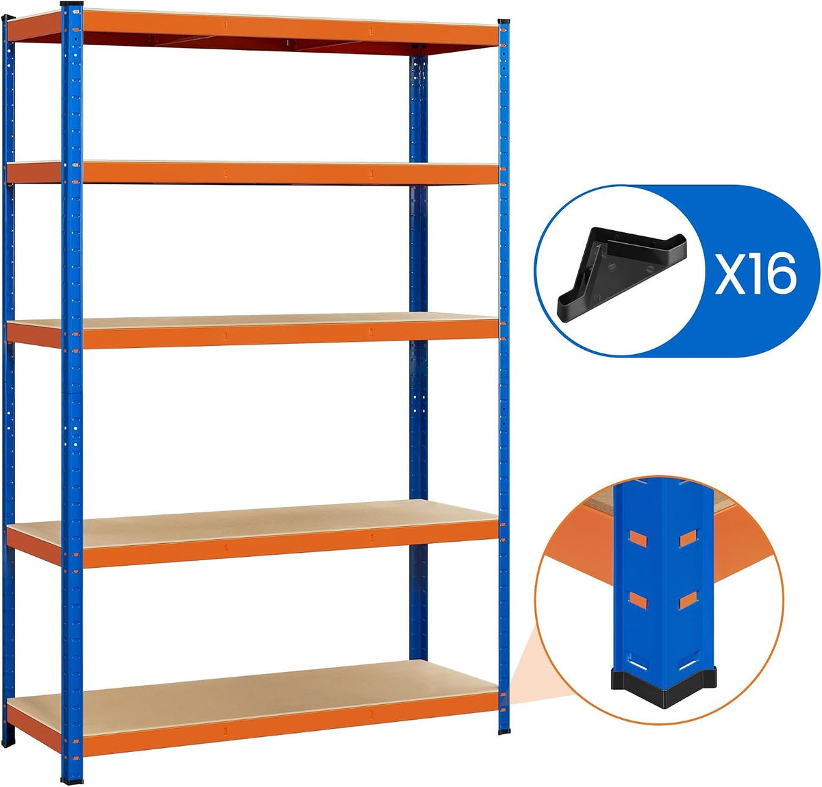 Yaheetech Regalsystem, robustes Aufbewahrungsregal, 180 x 120 x 45 cm – 875 kg Tragkraft – Orange/Blau