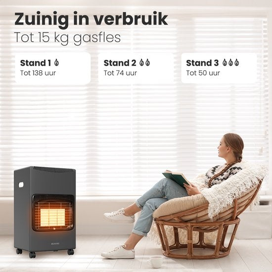 Auronic Mobiler Gasherd - mit Rädern - bis zu 60 mÂ² - inkl. Gasdruckregler und Gasschlauch - Grau