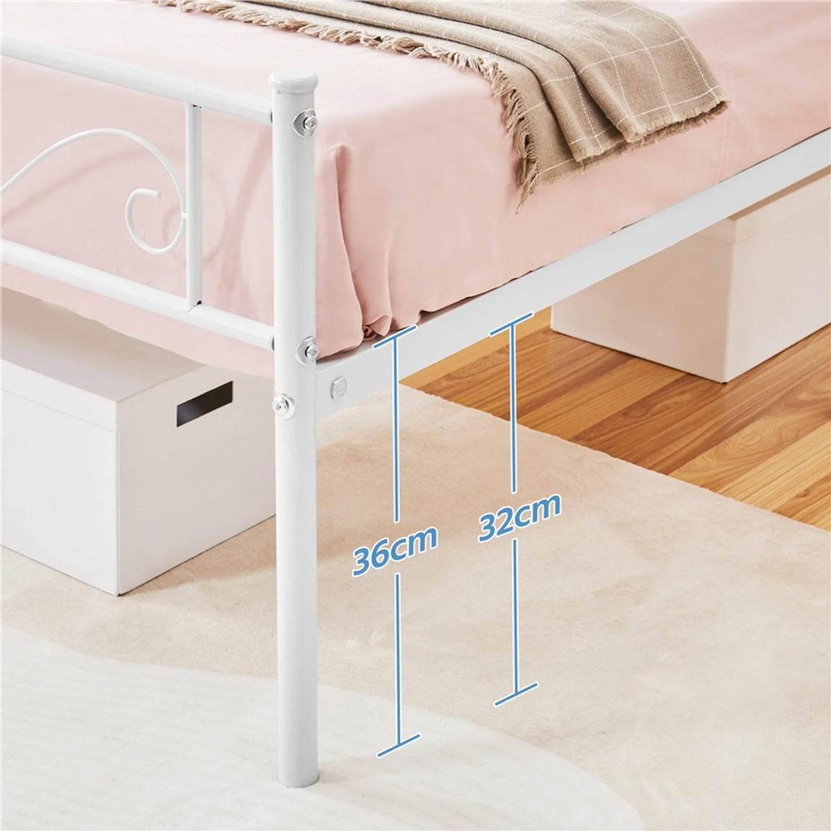 Yaheetech Einzelbett aus Metall mit Lattenrost – 196,5 x 96,5 x 88,5 cm – Weiß