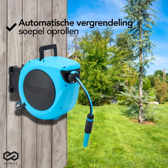 Infinity Goods Wandslangbox - 30 Meter - Slanghouder - Tuinslang Met Haspel - 180Â° Draaibaar - Automatisch - Slanghaspel
