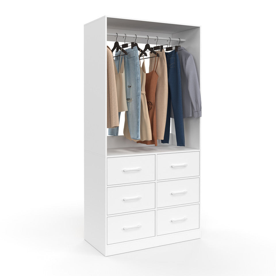 Uma Kleiderschrank, weiß – 80 x 40 x 167 cm – mit Kleiderstange und 6 Schubladen