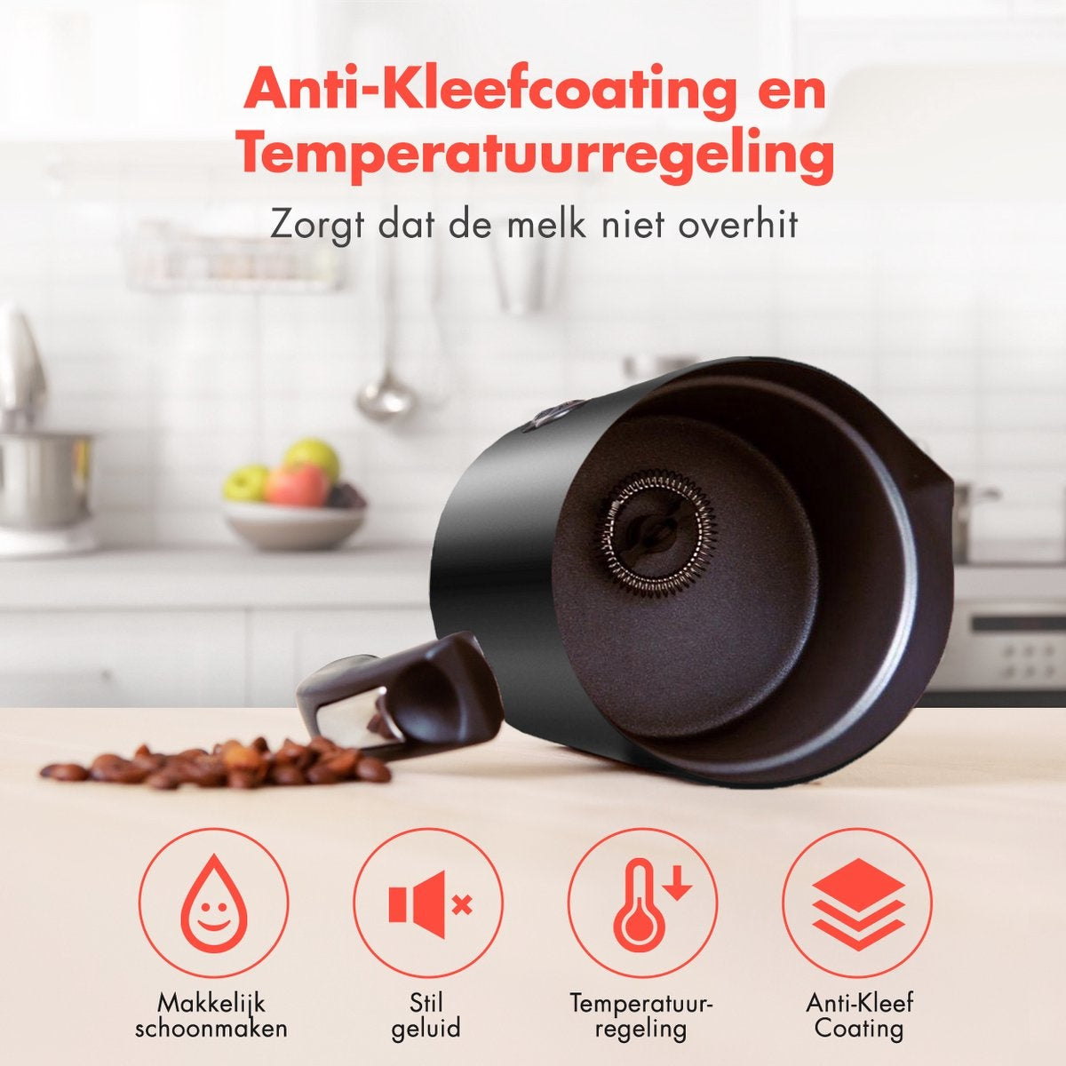 KitchenBrothers Elektrischer Milchaufschäumer - 240 ML - Schwarz