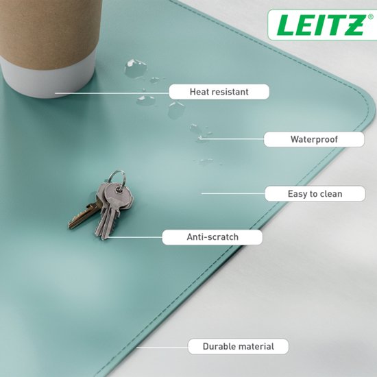 Leitz Große Schreibtischunterlage 80 × 40 cm – rutschfest – Schreibtischmatte – wasserdicht – für Tastatur und Maus – Mint