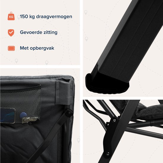 TRVLMORE Campingstuhl - Duo Pack - 150 kg Belastbarkeit - Staufach - Schwarz