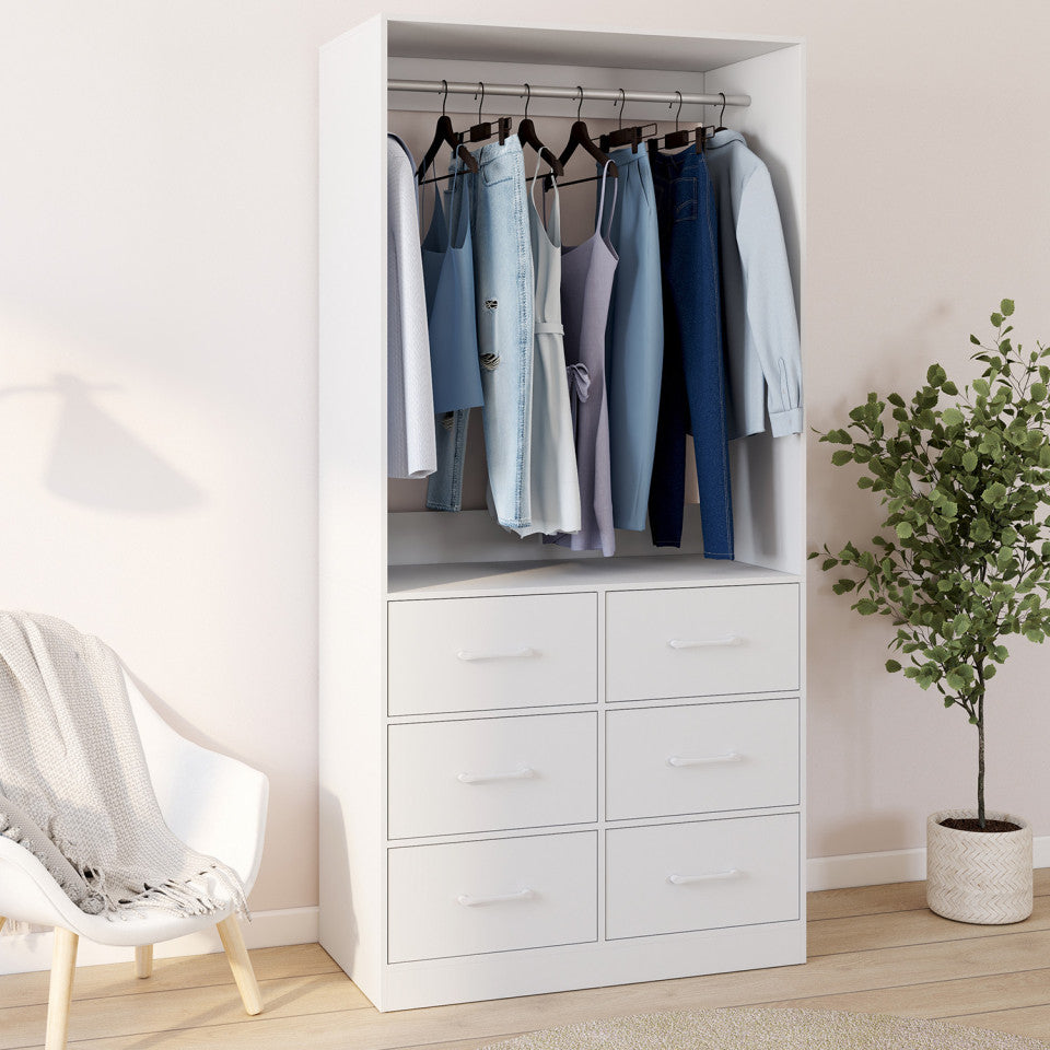 Uma Kleiderschrank, weiß – 80 x 40 x 167 cm – mit Kleiderstange und 6 Schubladen