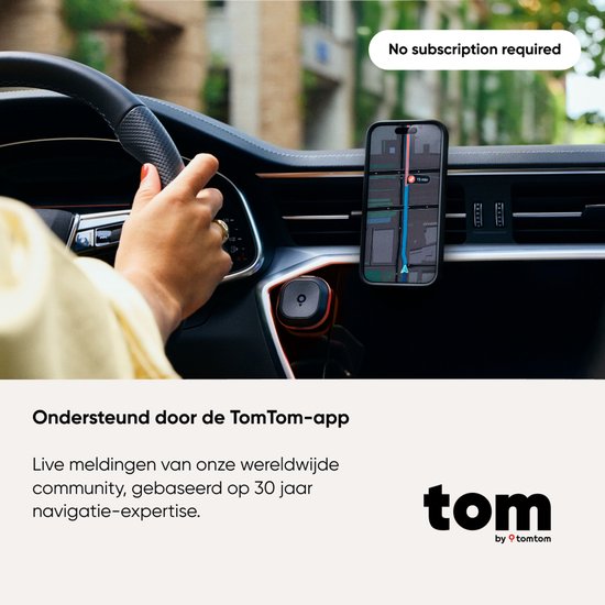 Tom by TomTom | Blitzerwarner für das Auto | Warnt vor fest installierten und mobilen Blitzern sowie Staus | Ohne Abonnement | CarPlay & Android Auto | Hergestellt in Europa