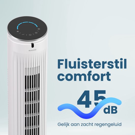 Auronic Tower Fan - Bodenventilator - Luftkühler - Standventilator - 105 CM - 5 Geschwindigkeiten - Mit Fernbedienung - Leiser Ventilator - Ventilator - 45 dB - Weiß