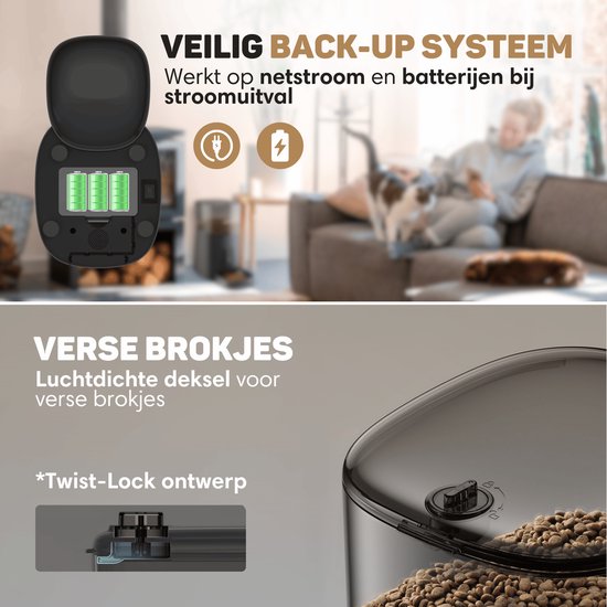 Vulpes Goods® Pets - Automatischer Futterautomat - Katze und Hund - Futterautomat mit App - Futterspender - 6L - Schwarz - PRO Version
