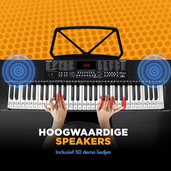 Finesse Keyboard Piano - Beleuchtung - Ständer & Zubehör - 61 Tasten - Digital Piano - Electric Piano - Kind