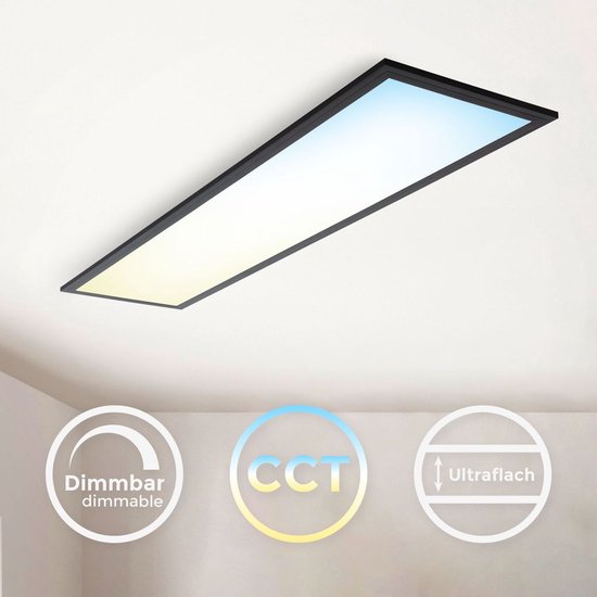 B.K.Licht – Dimmbare Deckenleuchte – LED-Panel schwarz – 25 x 100 cm – mit Fernbedienung – ultraflache Deckenleuchte – CCT – 3.000 bis 6.500 Kelvin – 2.200 lm – 24 W