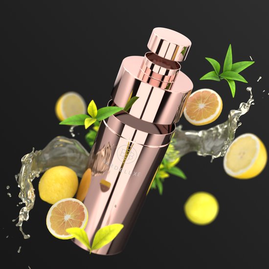 BarDeluxe® Cocktail-Set – 12-teilig – Cocktailshaker 750 ml – Edelstahl – inklusive luxuriöser Geschenkbox – Aufbewahrungstasche & Rezeptbuch – Roségold