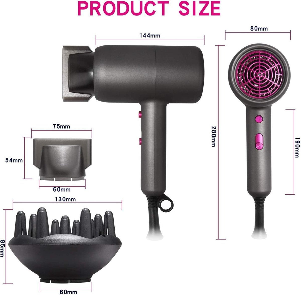 3 in 1 Professioneller Haartrockner - Negative Ionic Hairdryer - Mit Diffusor - 3 Temperaturen - 2 Geschwindigkeiten