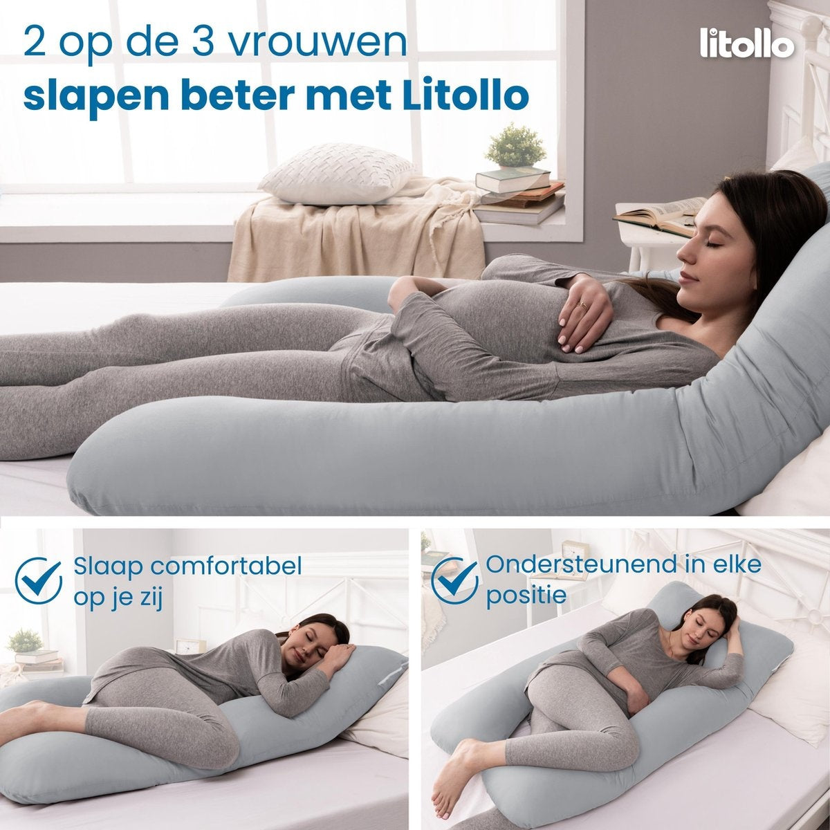 LitolloÂ¬Ã† Umstandskissen XXL - Stillkissen - Körperkissen - 280cm - Grau - Mit kostenlosem, abnehmbarem Bezug (im Wert von â€šÃ‡Â¨29.95)
