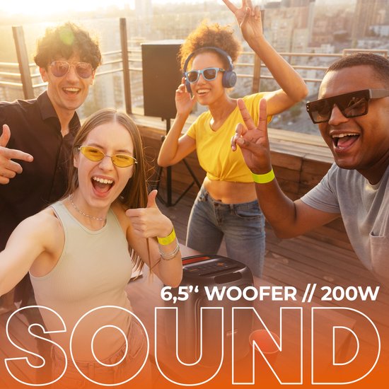 Denver - BPS165 - Bluetooth Party Lautsprecher - Discolichter - inkl. Fernbedienung - Mikrofonanschluss - Schwarz