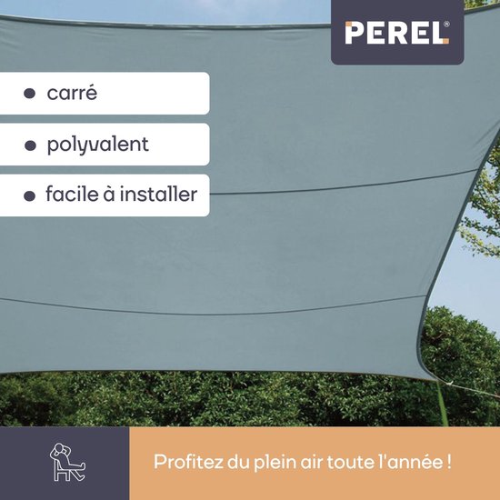 Perel Schattentuch, wasserabweisend, 3,6 x 3,6 m, 160 g/mÂ², Polyester, quadratisch, hellgrau