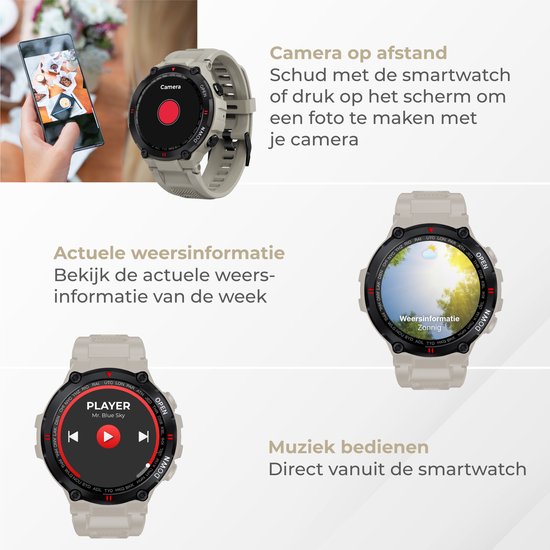 Nuvance - Outdoor Smartwatch - IP67 Wasserdicht - Bluetooth Smartwatch für Frauen und Männer - Smartwatches - Sportuhr mit Schrittzähler, Kalorienzähler, Schlafmesser - Geeignet für alle Smartphones - Grau