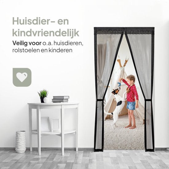 O'DADDY® Türvorhang Deluxe FIBER - Magnetischer Fliegenvorhang - Für neue und Standardtüren - Einfache Installation - Türgitter Schwarz - 92x220 cm