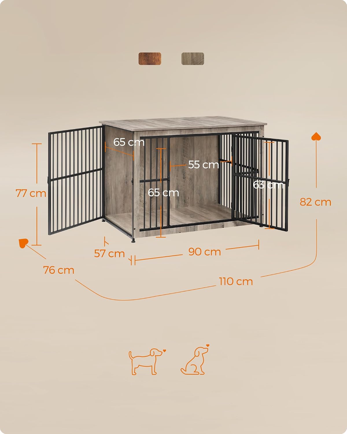 Feandrea DEGWOOD Hundebox als Möbelstück – 110 × 76 × 82 cm – Greige/Schwarz