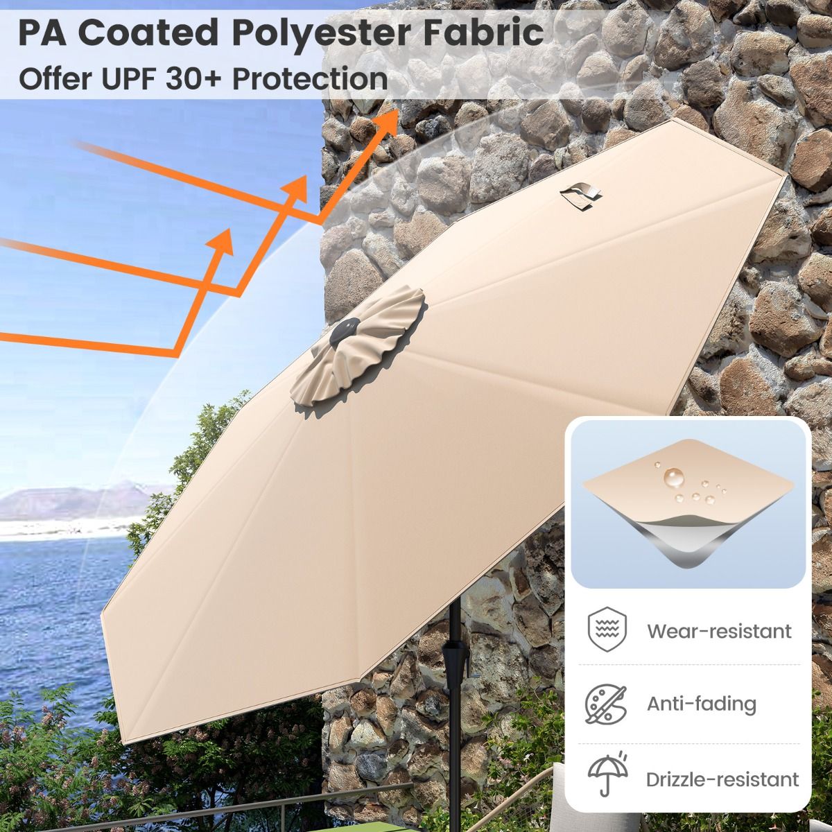 Coast Großer Terrassenschirm – neigbar mit Kurbel – 270 cm – beige
