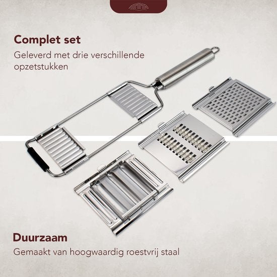 NimmaÂ¬Ã† Handrasp - 3-in-1 Rasp - Kaasrasp - Gemberrasp - Knoflookrasp - Groentesnijder - Mandoline Opzetstuk - Rvs Rasp