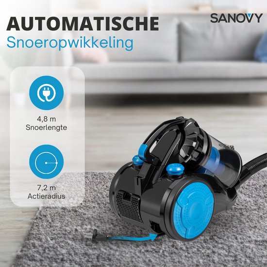 Sanovy ProPower-9100+ Leistungsstarker beutelloser Staubsauger - 3L - Kompakt - Blau